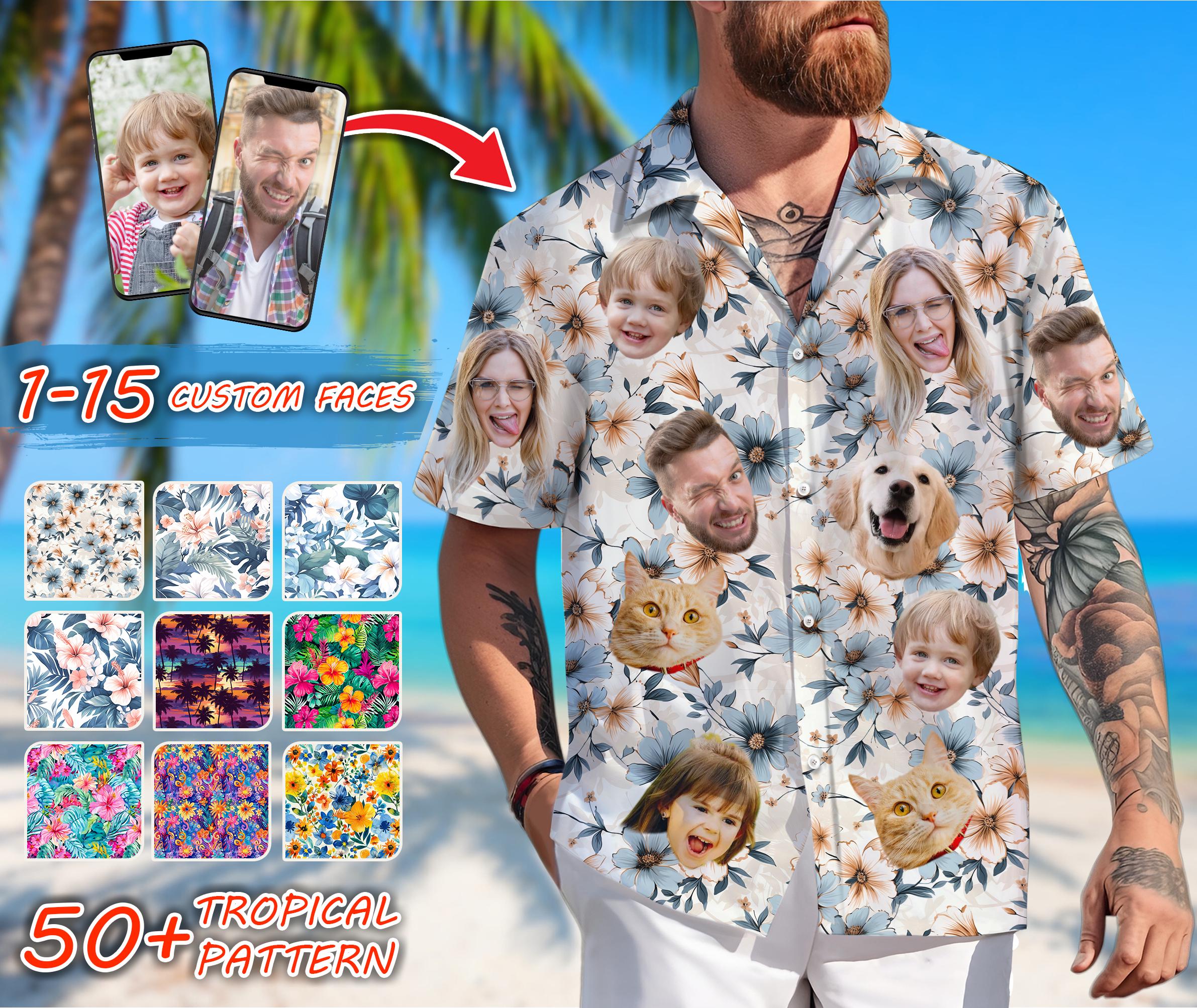 Personalized Hawaiian Shirt with Face, Custom Hawaiian Shirt with Photo, Gifts for Girlfriend Boyfriend, Tropical Beach Button Down Shirt