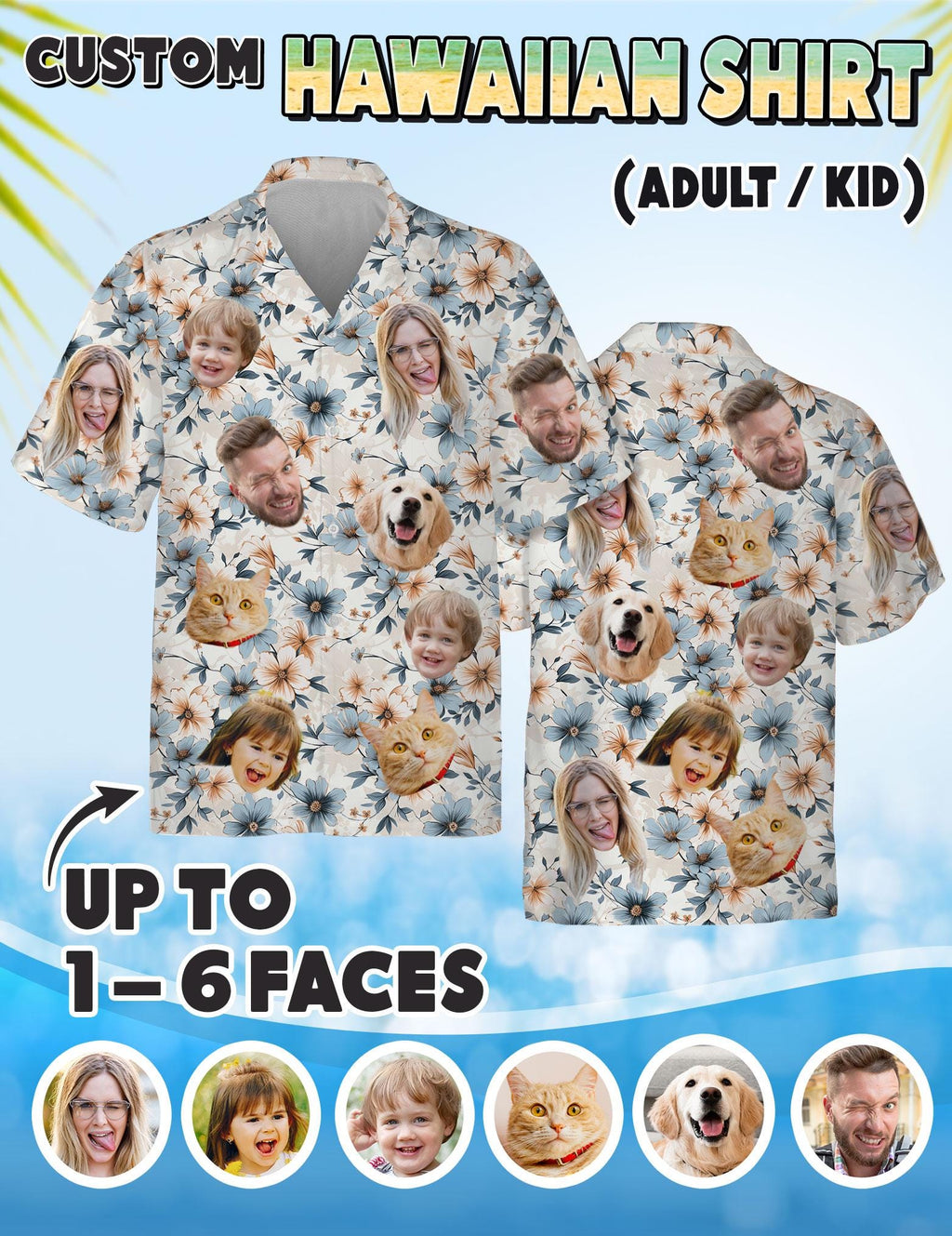 Personalized Hawaiian Shirt with Face, Custom Hawaiian Shirt with Photo, Gifts for Girlfriend Boyfriend, Tropical Beach Button Down Shirt