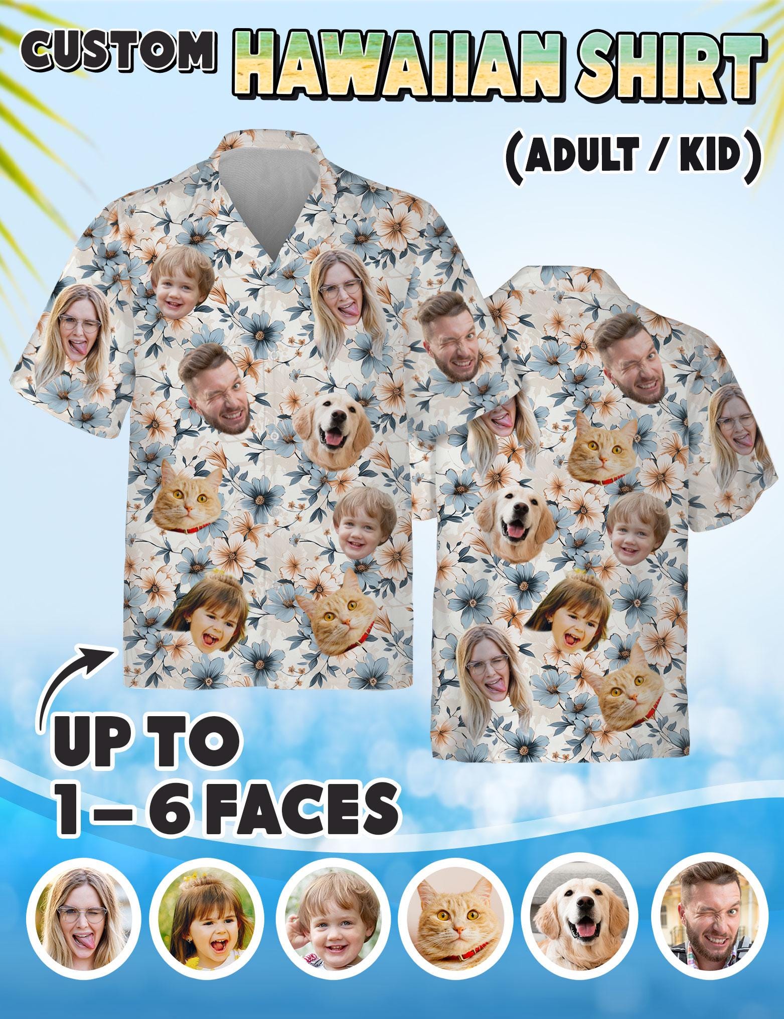 Personalized Hawaiian Shirt with Face, Custom Hawaiian Shirt with Photo, Gifts for Girlfriend Boyfriend, Tropical Beach Button Down Shirt