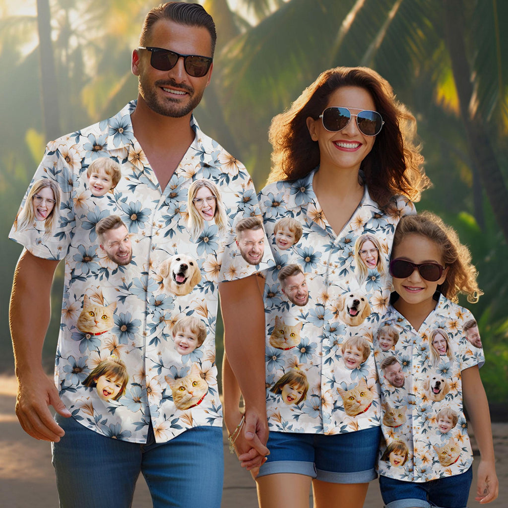 Personalized Hawaiian Shirt with Face, Custom Hawaiian Shirt with Photo, Gifts for Girlfriend Boyfriend, Tropical Beach Button Down Shirt