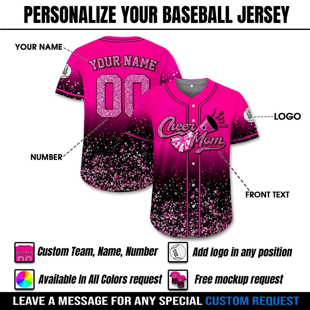 Custom Name Cheerleading Shirt For Cheerleader, Personalized Name Number Glitter Baseball Jersey, Cheer Team Gifts, Mom Gift on Mothers day
