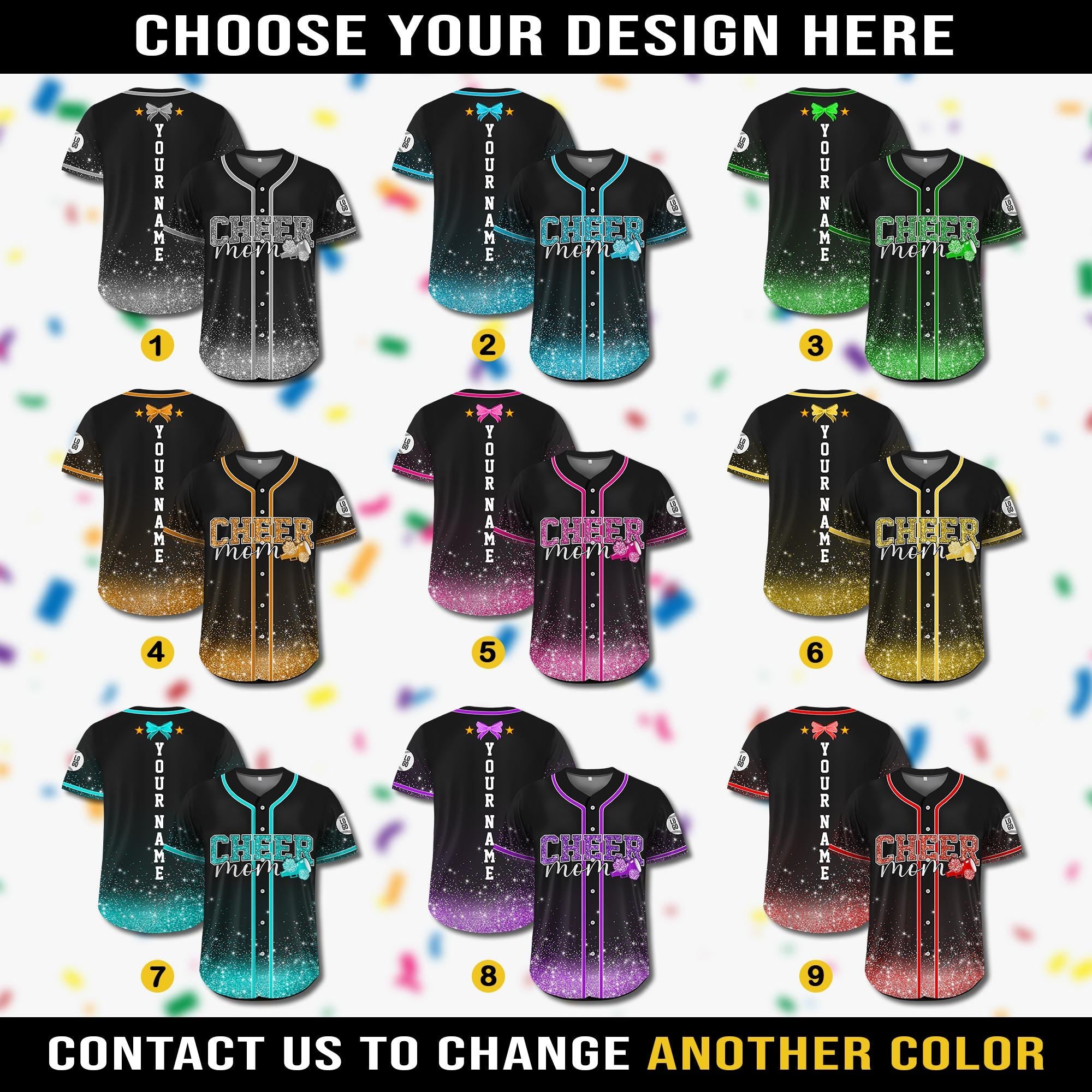 Personalized Name Glitter Baseball Jersey For Men Women Boys Girls, Custom Cheer Mom Gift, Faux Cheer Glitter Jersey, Glitter cheer Shirt