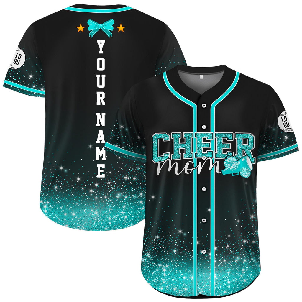 Personalized Glitter Cheer Mom Jersey, Custom Name Number Glitter Baseball Jersey, Cheerleading Team Gift for Mom, Competition Day Apparel
