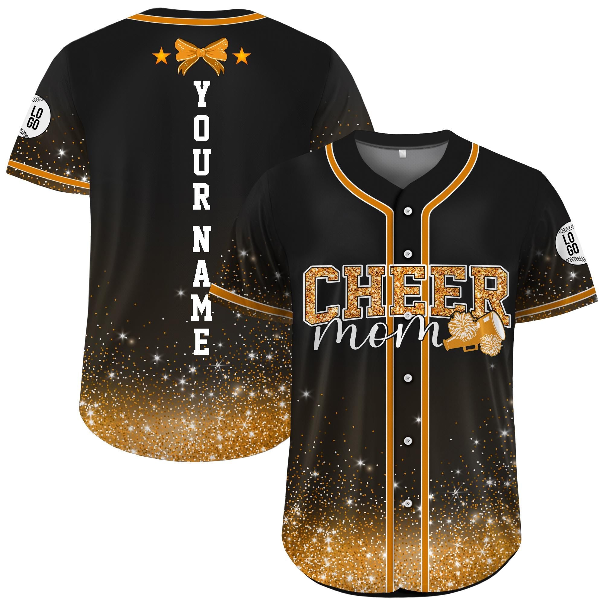 Personalized Glitter Cheer Mom Jersey, Custom Name Number Glitter Baseball Jersey, Cheerleading Team Gift for Mom, Cheerleading Mom Shirts