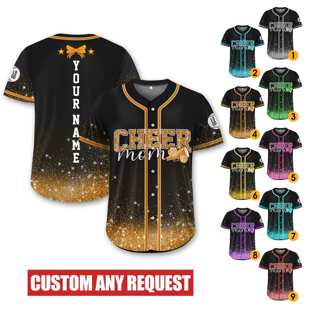 Personalized Glitter Cheer Mom Jersey, Custom Name Number Glitter Baseball Jersey, Cheerleading Team Gift for Mom, Cheerleading Mom Shirts