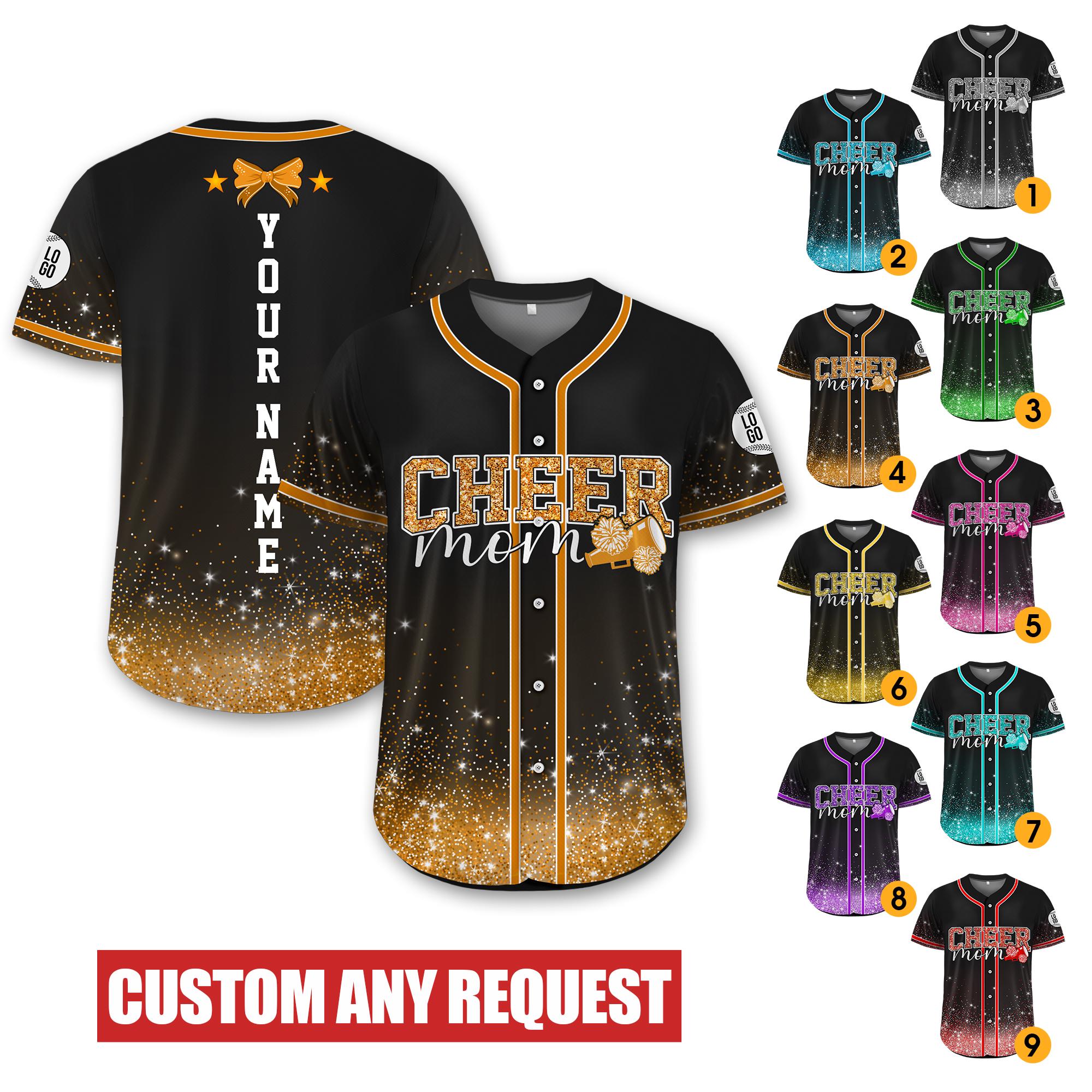 Personalized Glitter Cheer Mom Jersey, Custom Name Number Glitter Baseball Jersey, Cheerleading Team Gift for Mom, Cheerleading Mom Shirts