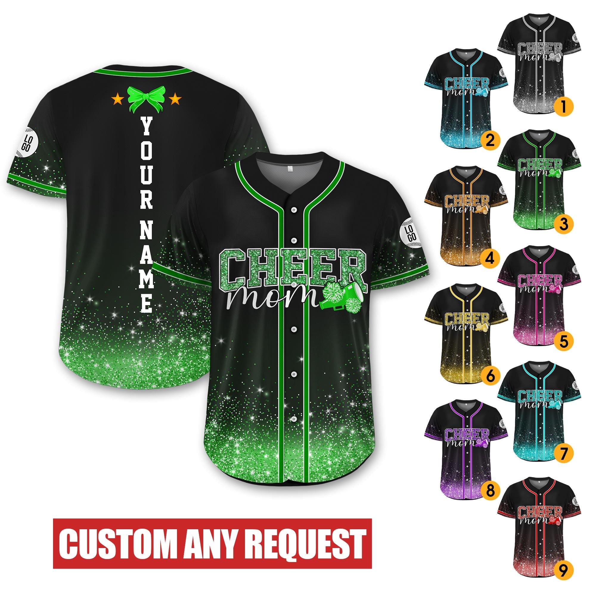 Personalized Name Glitter Baseball Jersey For Men Women Boys Girls, Custom Cheer Mom Gift, Faux Cheer Glitter Jersey, Glitter cheer Shirt