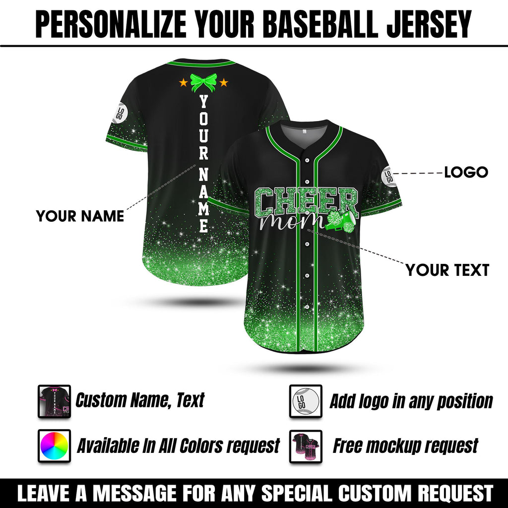 Personalized Name Glitter Baseball Jersey For Men Women Boys Girls, Custom Cheer Mom Gift, Faux Cheer Glitter Jersey, Glitter cheer Shirt