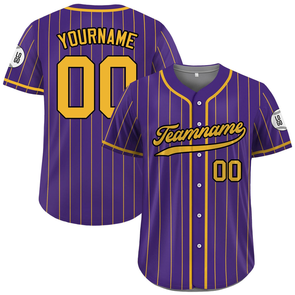 Custom Baseball Jersey with Teamname Name Number, Custom Jersey for Adult Youth Kid, Personalized Pinstripe Button Down Purple Yellow Jersey
