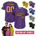 Custom Baseball Jersey with Teamname Name Number, Custom Jersey for Adult Youth Kid, Personalized Pinstripe Button Down Purple Yellow Jersey