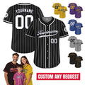 Printed Black White Custom Baseball Jersey with Teamname Name Number, Jersey for Men Women Youth, Personalized Pinstripe Button Down Jersey