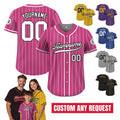 Printed Pink White Custom Baseball Jersey with Teamname Name Number, Jersey for Men Women Youth, Personalized Pinstripe Button Down Jersey