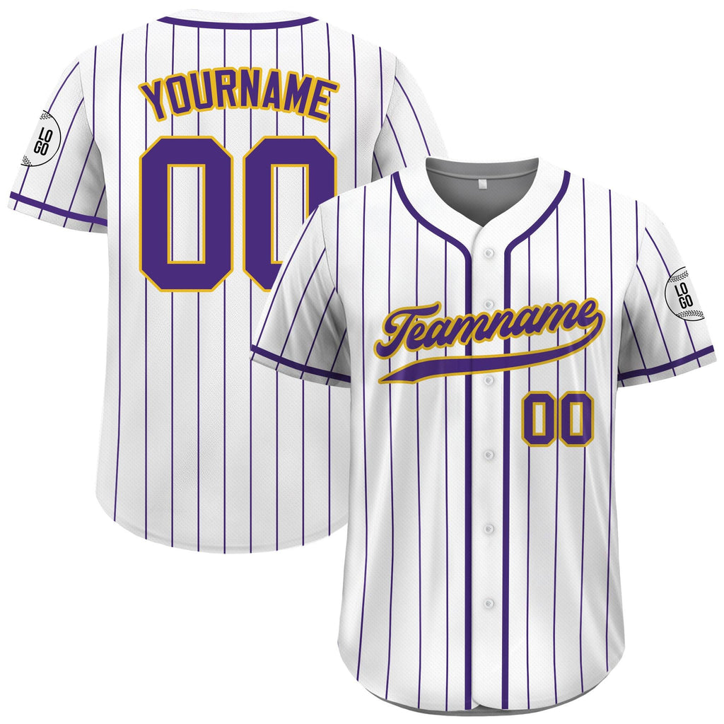 Custom Pinstripe Baseball Jersey with Teamname Name Number, Printed White Purple Pinstripe Button Down Jersey for Men Women Youth Preschool