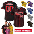 Personalized Baseball Jersey with Teamname Name Number, Jersey for Men Women Youth, Personalized Pinstripe Button Down Jersey Black Red