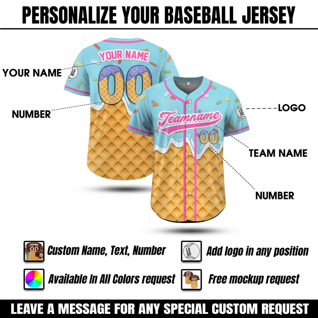Personalized Name Number Ice Cream Drip Baseball Jersey for Men Women Youth Kid, Custom Sprinkle Drip Baseball Jersey Family Matching Jersey