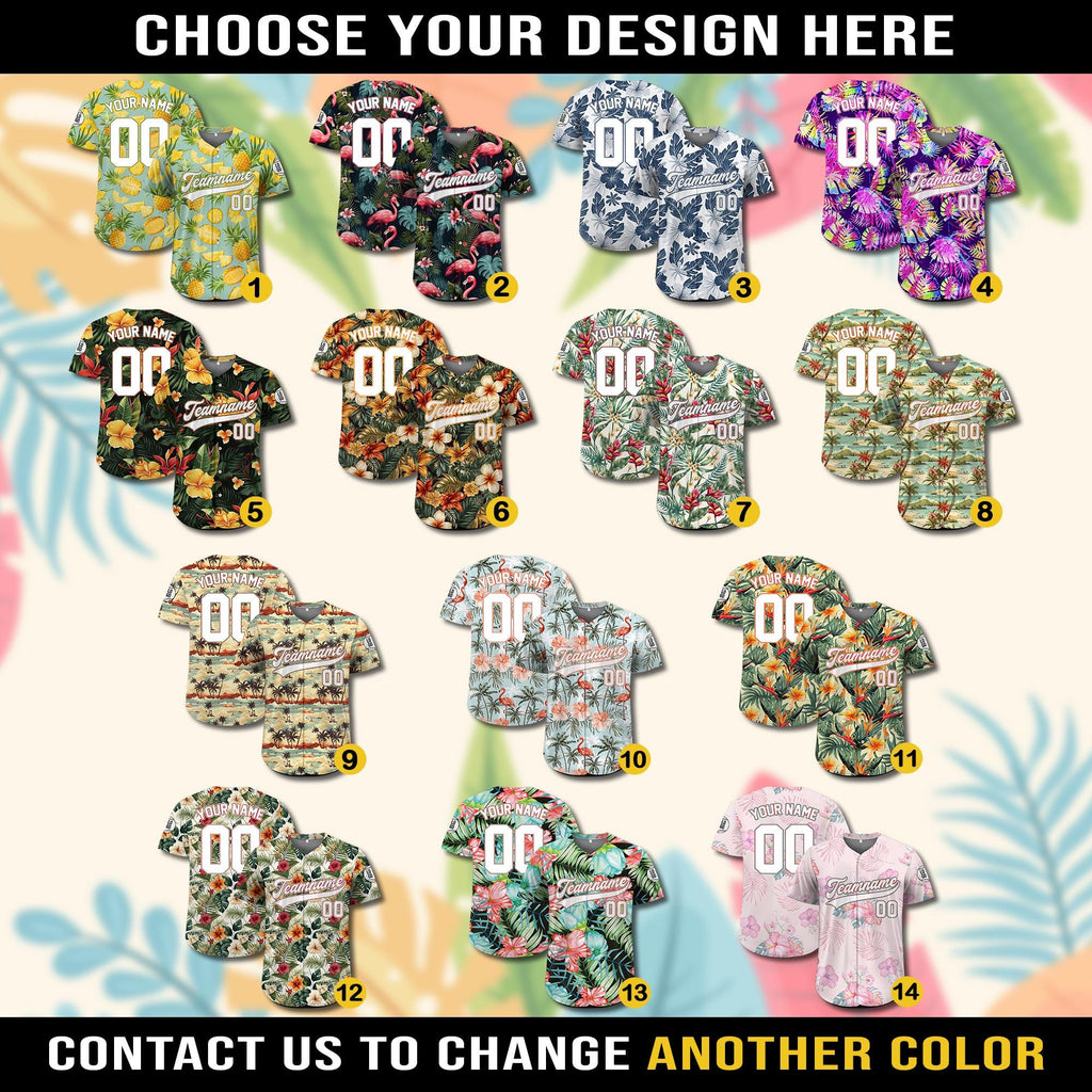 Custom Hawaiian Baseball Jersey with Team Name Number Logo, Custom Adult Kid Beach Vacation Tropical Jersey, Leaf Shirt Matching Jersey