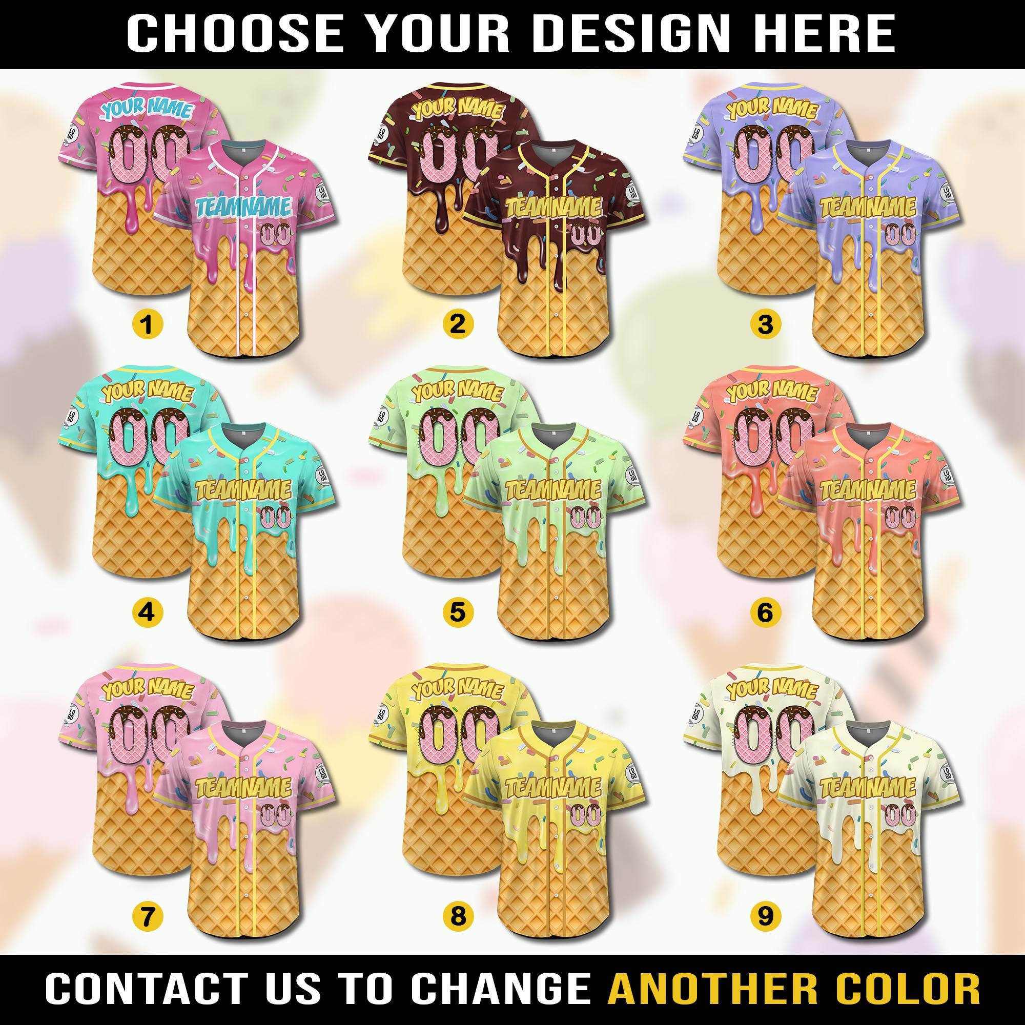 Personalized Youth Ice Cream Drip Jersey Shirt for Men Women Youth Kid, Custom Sprinkle Drip Baseball Matching Family Shirt, Summer Outfit