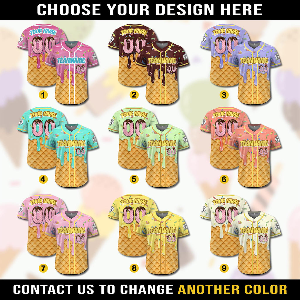 Custom Ice Cream Drip Jersey Shirt for Youth Kid Adult, Personalized Sprinkle Drip Baseball Matching Family Shirt, Baseball Birthday jersey