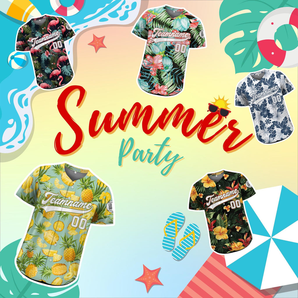 Personalized Hawaiian Baseball Jersey with Team Name Number, Custom Hawaii Floral Shirt for Men Women Youth Kid Jersey Button Down Shirt