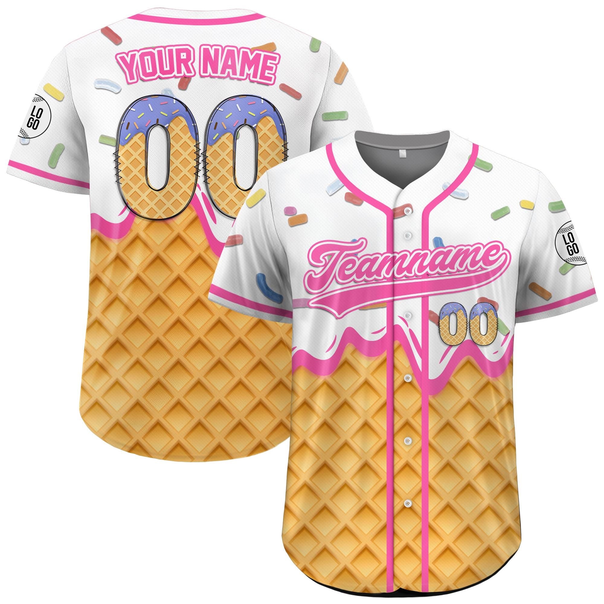 Custom Drip Baseball Jersey with Sprinkles for Adult Kid, Personalized Team Shirt for Summer, Matching Ice Cream Theme Jersey for Family