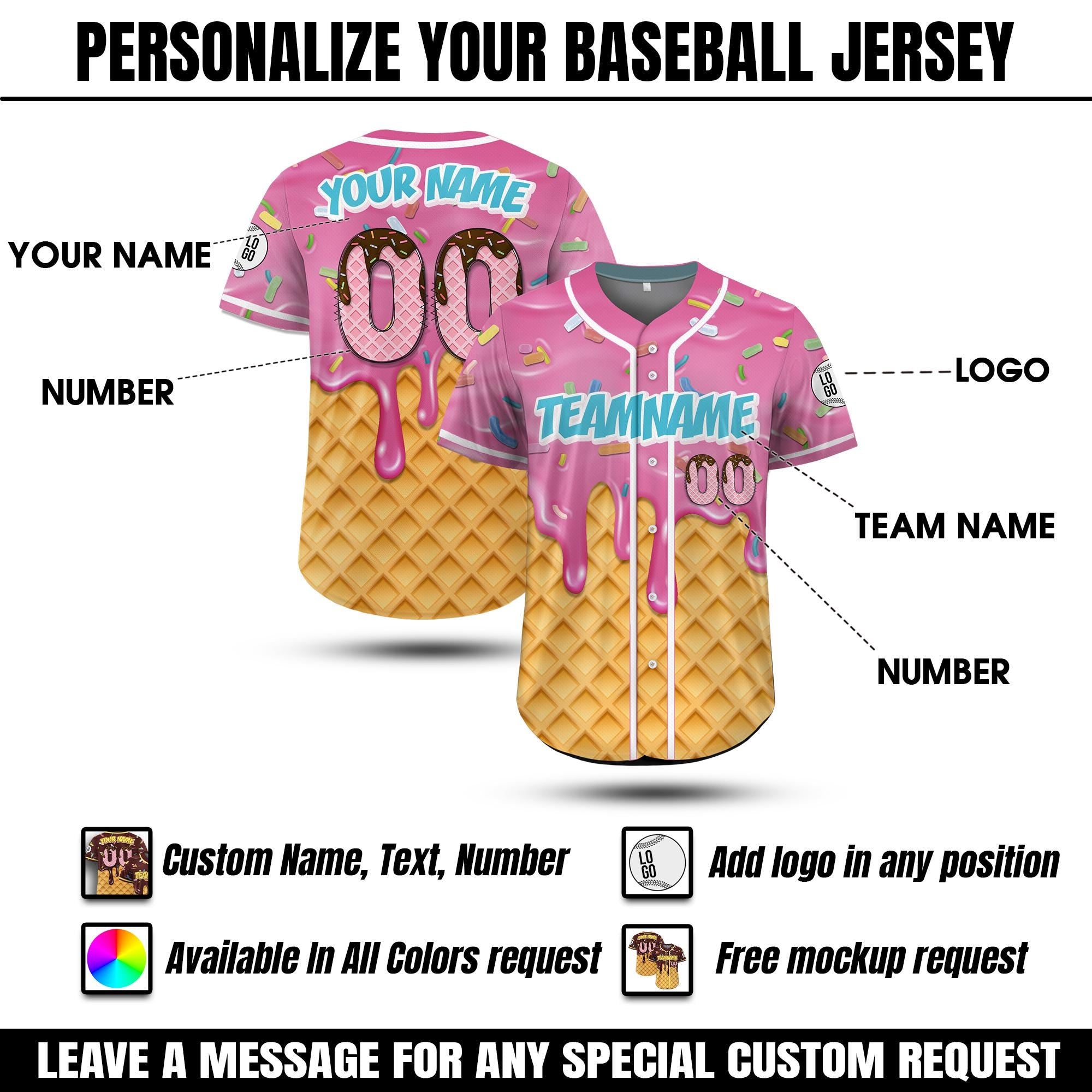 Personalized Youth Ice Cream Drip Jersey Shirt for Men Women Youth Kid, Custom Sprinkle Drip Baseball Matching Family Shirt, Summer Outfit