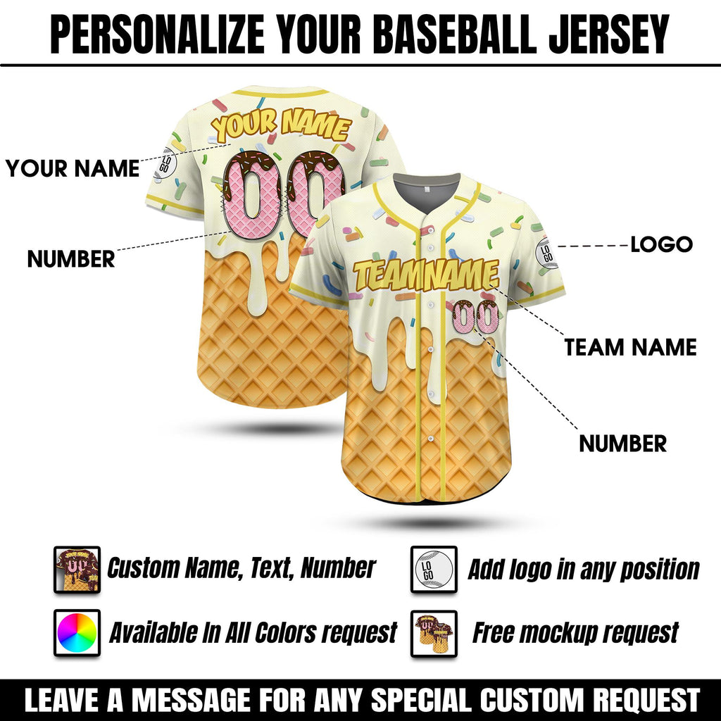 Custom Ice Cream Drip Jersey Shirt for Youth Kid Adult, Personalized Sprinkle Drip Baseball Matching Family Shirt, Baseball Birthday jersey