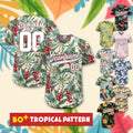 Personalized Hawaiian Baseball Jersey with Team Name Number Logo, Custom Beach Vacation Tropical Pattern Jersey, Leaf Shirt Baseball Jersey