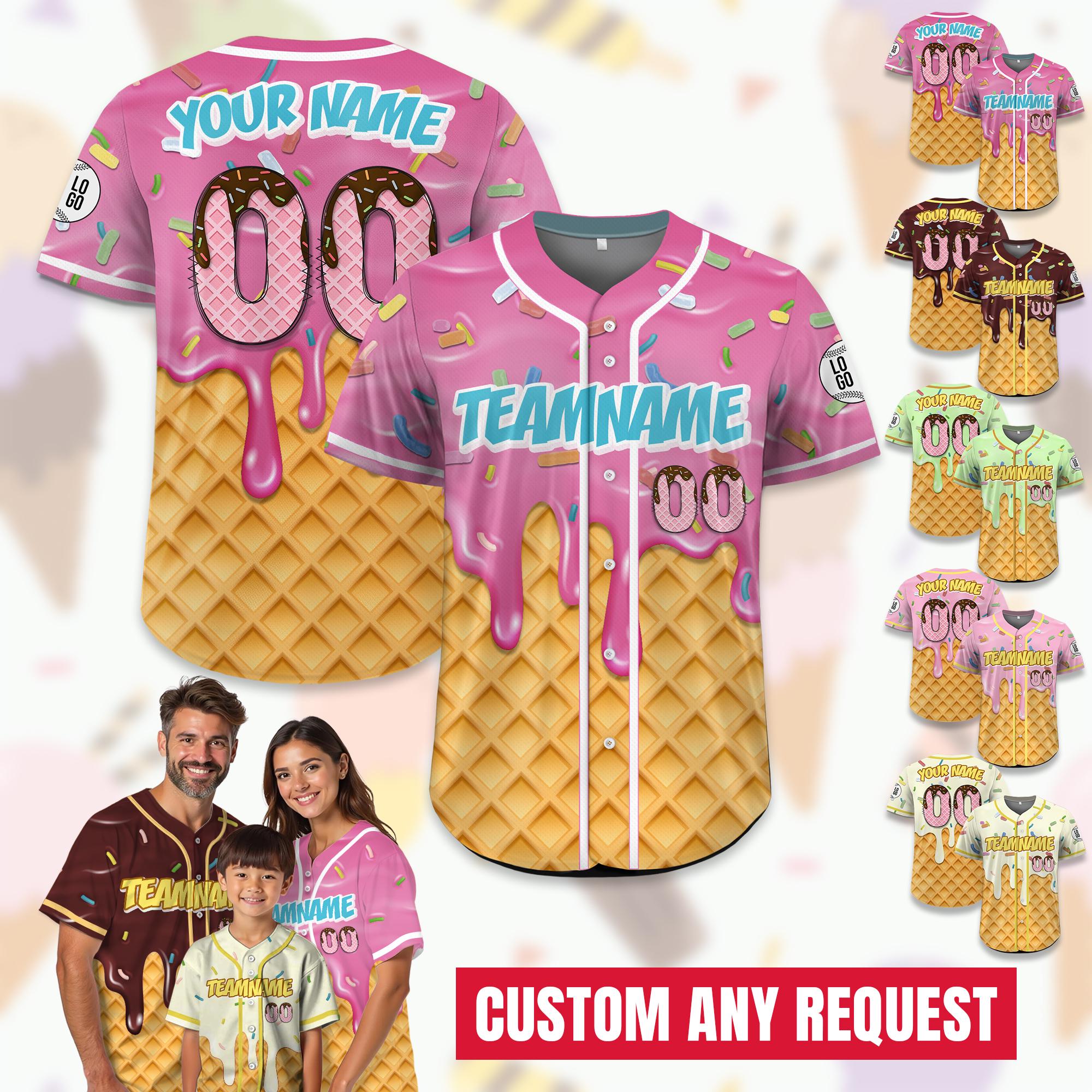 Custom Ice Cream Drip Jersey Uniform for Adult Kid, Personalized Sprinkle Drip Baseball Matching Family, Baseball Season Gift