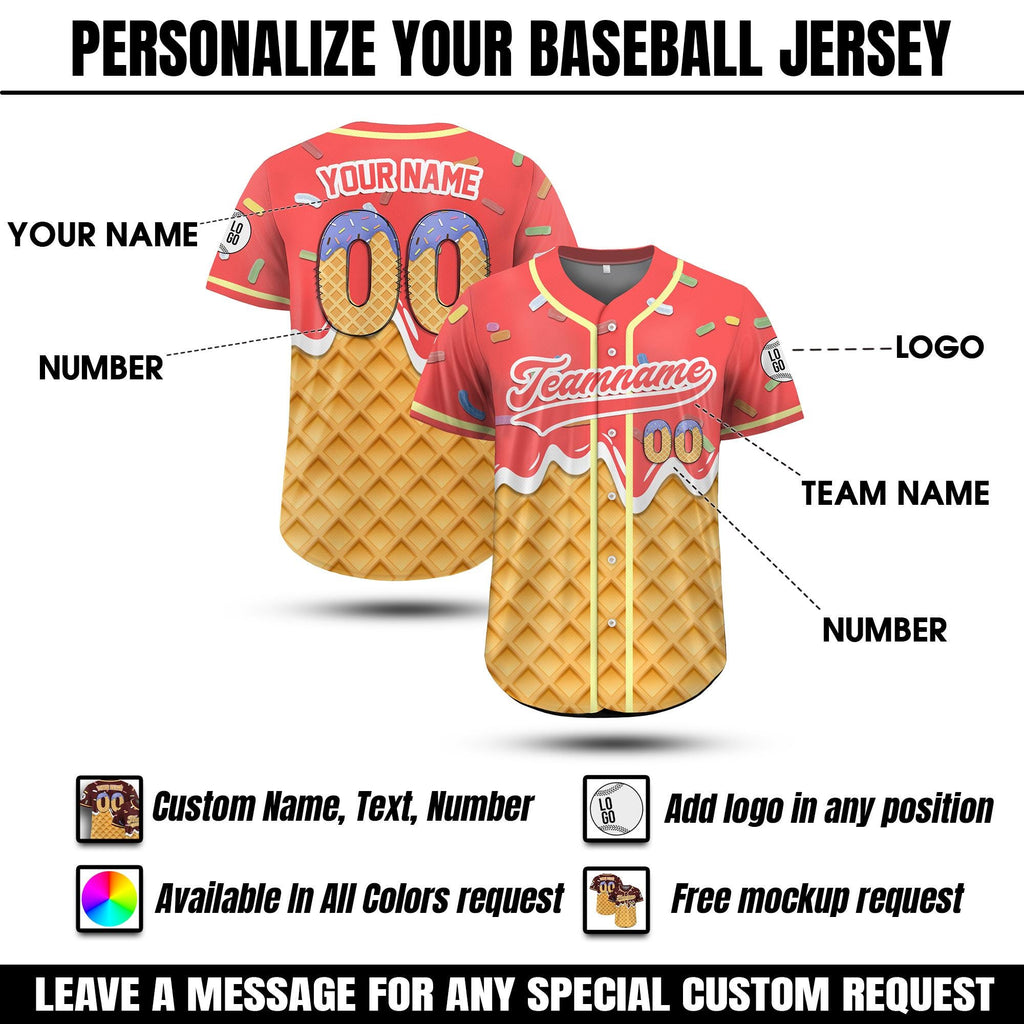 Personalized Ice Cream Drip Baseball Jersey for Youth Kid Adult, Custom Sprinkle Drip Baseball Matching Family Shirt, Birthday boy Jersey