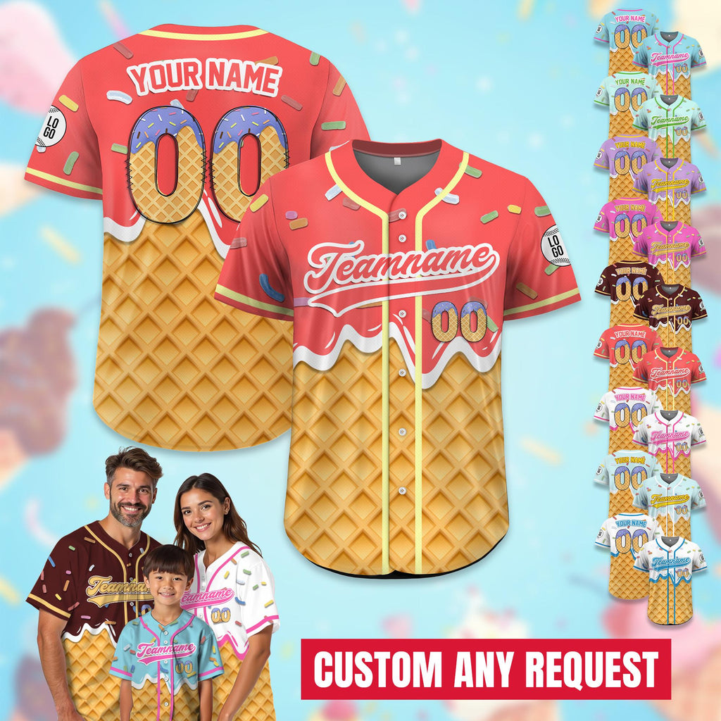 Personalized Ice Cream Drip Baseball Jersey for Youth Kid Adult, Custom Sprinkle Drip Baseball Matching Family Shirt, Birthday boy Jersey