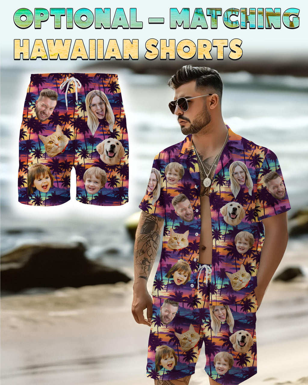 Personalized Photo Hawaiian Shirts with Face, Custom Hawaiian Shirt with Photo, Gifts for Girlfriend Boyfriend,Tropical Beach Pet Face Shirt