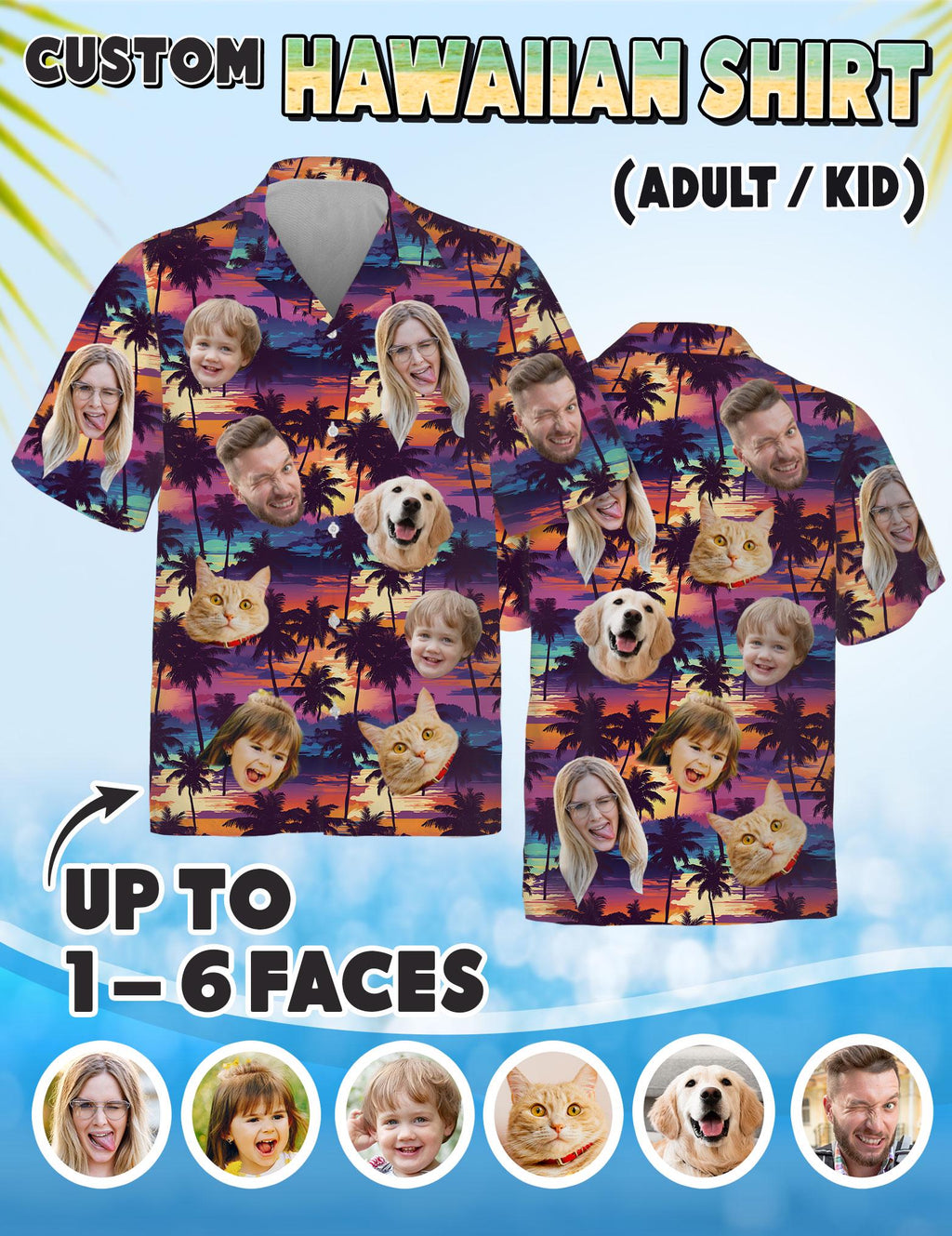 Personalized Photo Hawaiian Shirts with Face, Custom Hawaiian Shirt with Photo, Gifts for Girlfriend Boyfriend,Tropical Beach Pet Face Shirt