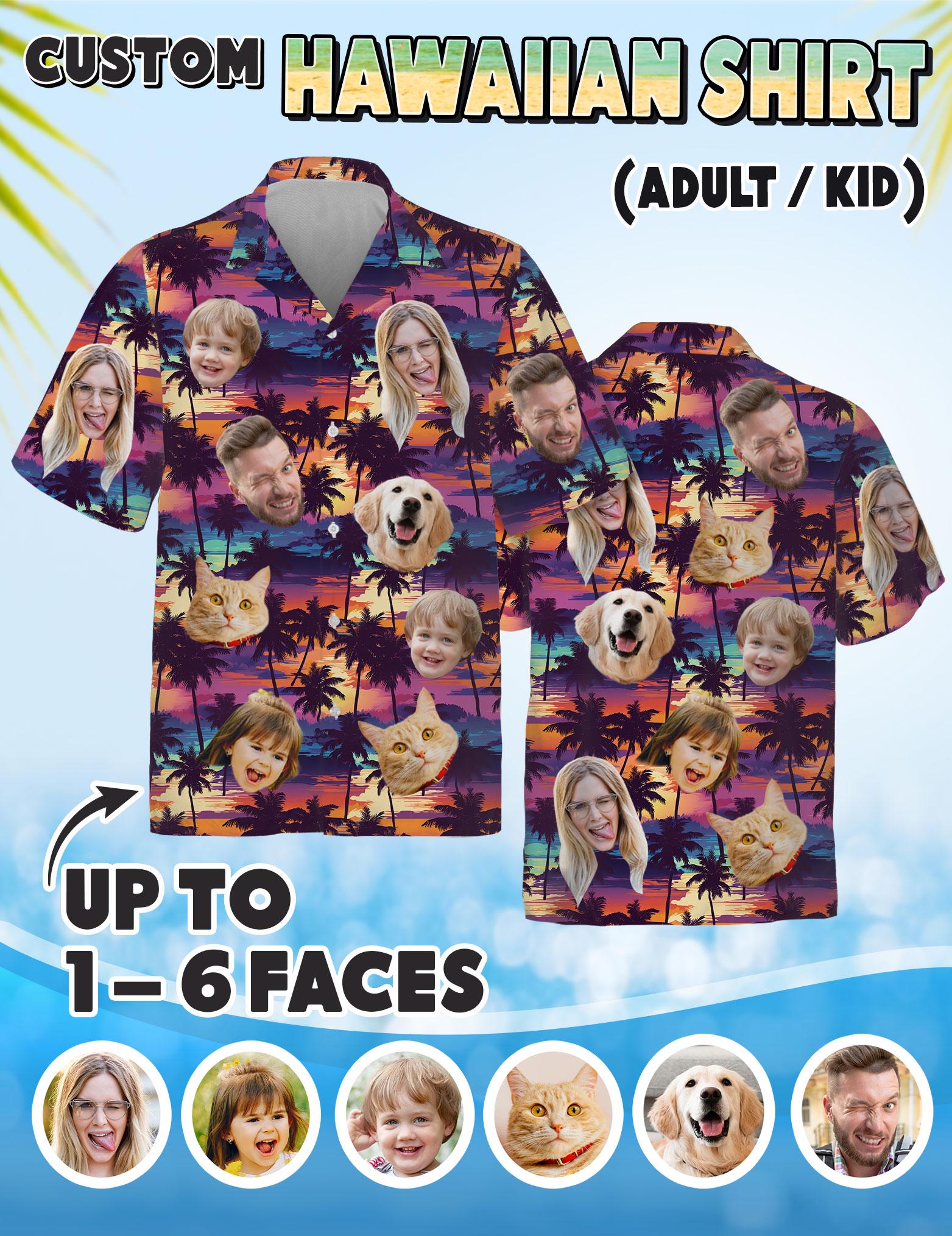 Personalized Photo Hawaiian Shirts with Face, Custom Hawaiian Shirt with Photo, Gifts for Girlfriend Boyfriend,Tropical Beach Pet Face Shirt