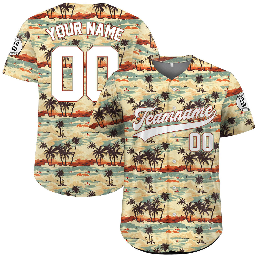 Personalized Hawaiian Baseball Jersey with Team Name Number Logo, Custom Beach Vacation Tropical Pattern Jersey, Leaf Shirt Matching Jersey
