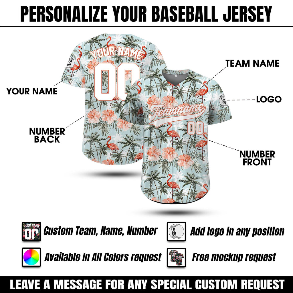 Custom Hawaiian Baseball Jersey with Team Name Number Logo, Custom Adult Kid Beach Vacation Tropical Jersey, Leaf Shirt Matching Jersey