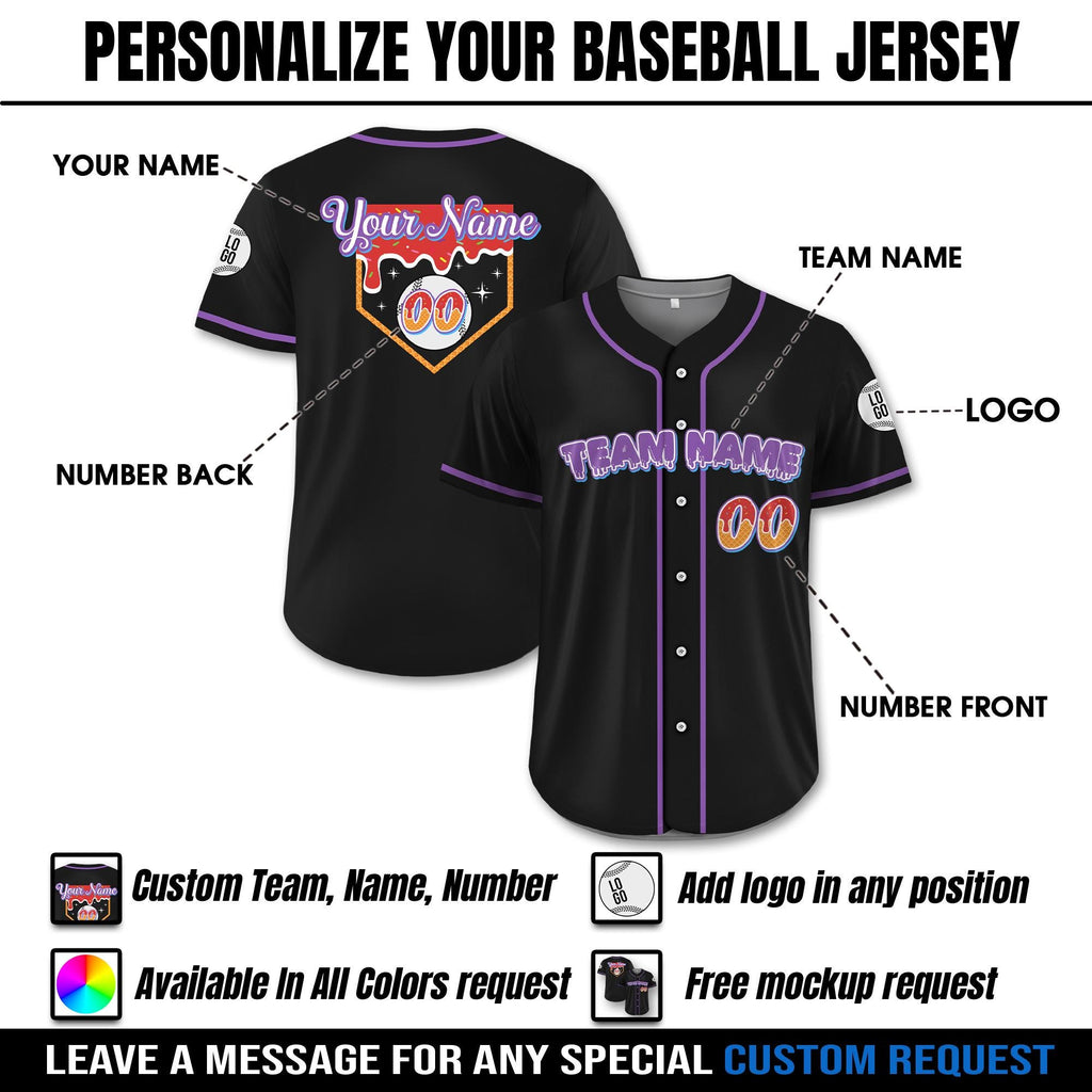 Personalized Ice Cream Drip Baseball Jersey for Men Women Youth Kid, Custom Sprinkle Drip Baseball Matching Family Shirt, Birthday Gifts