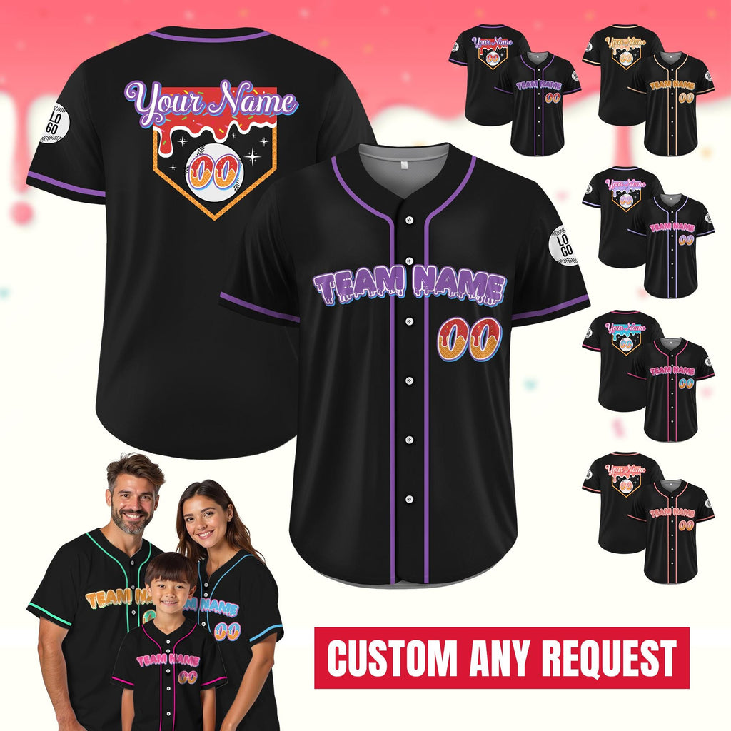 Personalized Ice Cream Drip Baseball Jersey for Men Women Youth Kid, Custom Sprinkle Drip Baseball Matching Family Shirt, Birthday Gifts