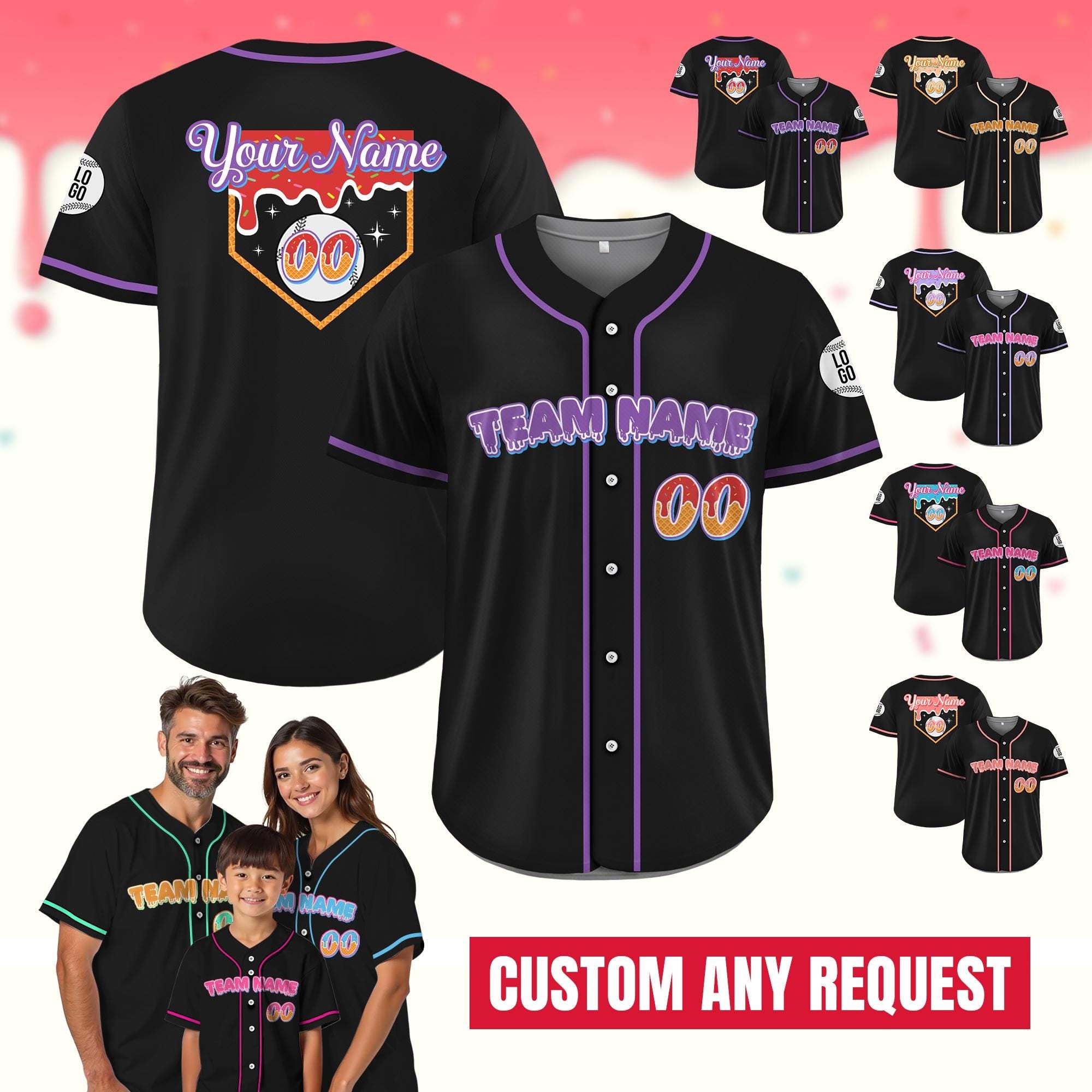 Personalized Ice Cream Drip Baseball Jersey for Men Women Youth Kid, Custom Sprinkle Drip Baseball Matching Family Shirt, Birthday Gifts