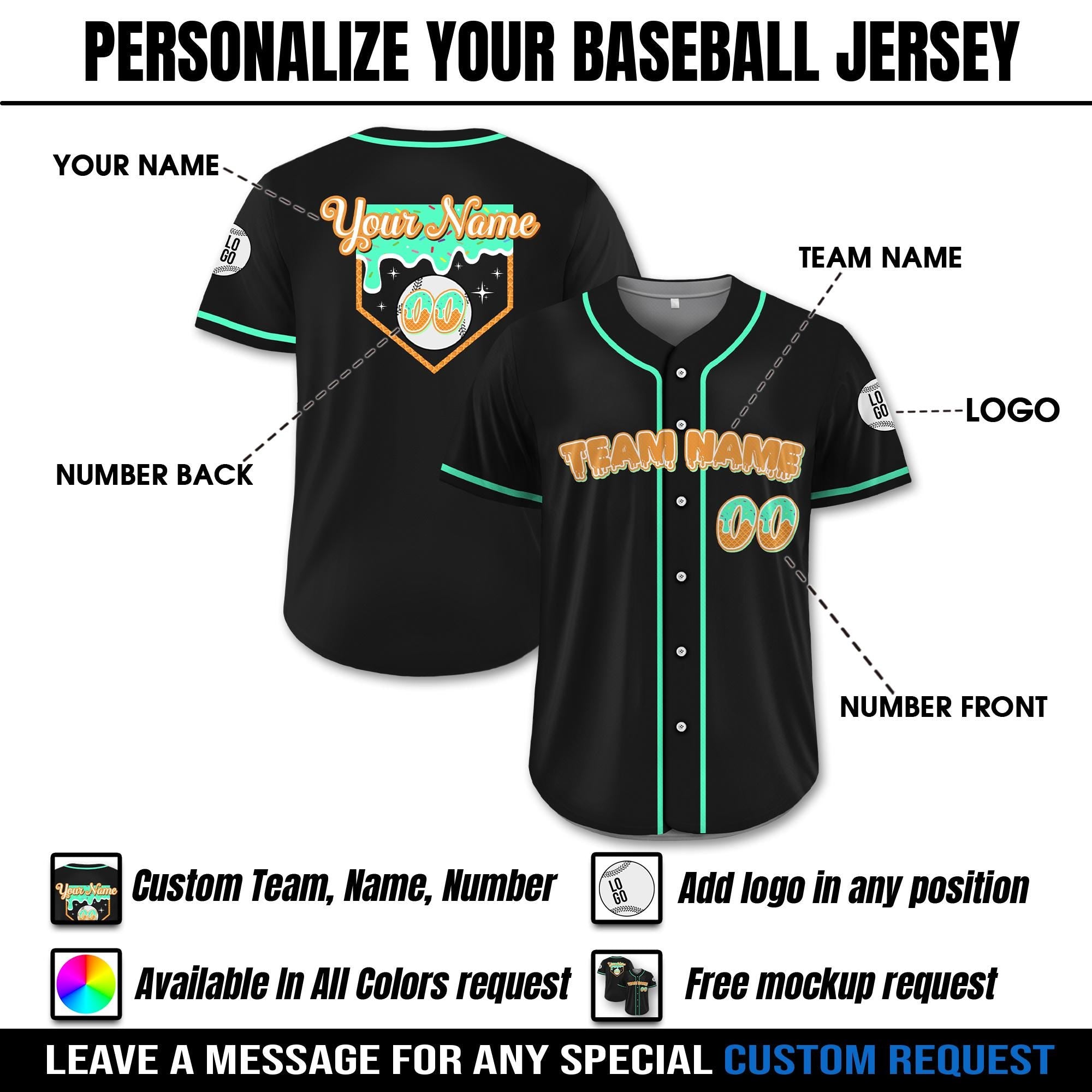 Personalized Ice Cream Drip Baseball Jersey for Adult Kid, Custom Sprinkle Drip Baseball Team Shirt, Matching Family Shirt, Birthday Gifts
