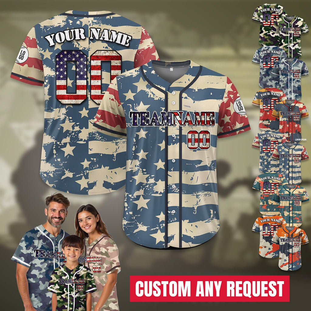 Custom Name Camo Baseball Jersey, Personalized Camouflage Jersey Uniform For Adult Kid, Baseball Patriotic jersey, Gift For Dad Veterans