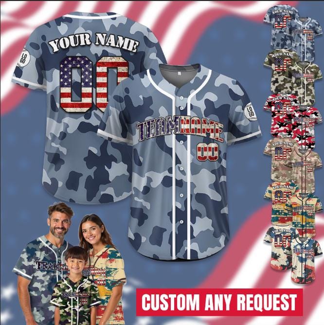 Custom Name Camo Baseball Jersey, Personalized Camouflage Jersey Uniform For Men Women Youth Kid, Patriotic jersey Gifts, Retro Dad shirt