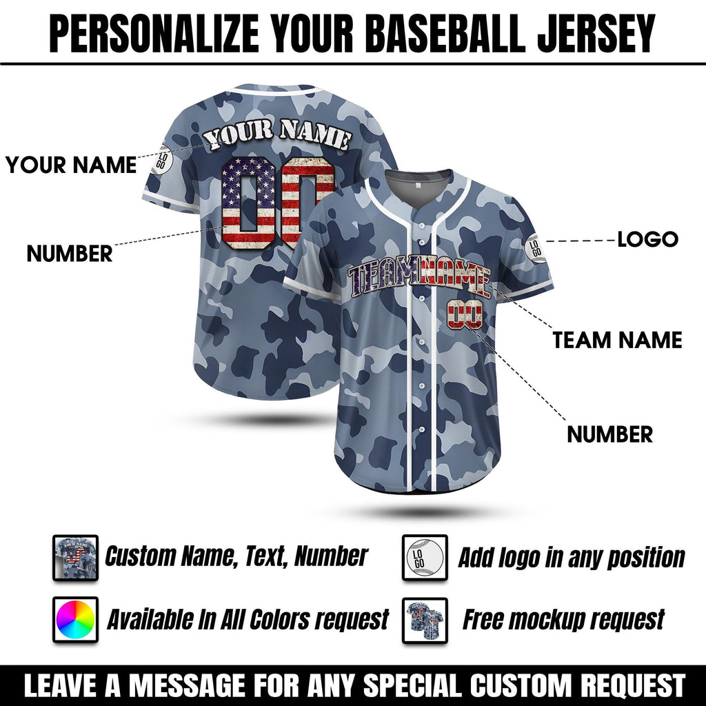 Custom Name Camo Baseball Jersey, Personalized Camouflage Jersey Uniform For Men Women Youth Kid, Patriotic jersey Gifts, Retro Dad shirt