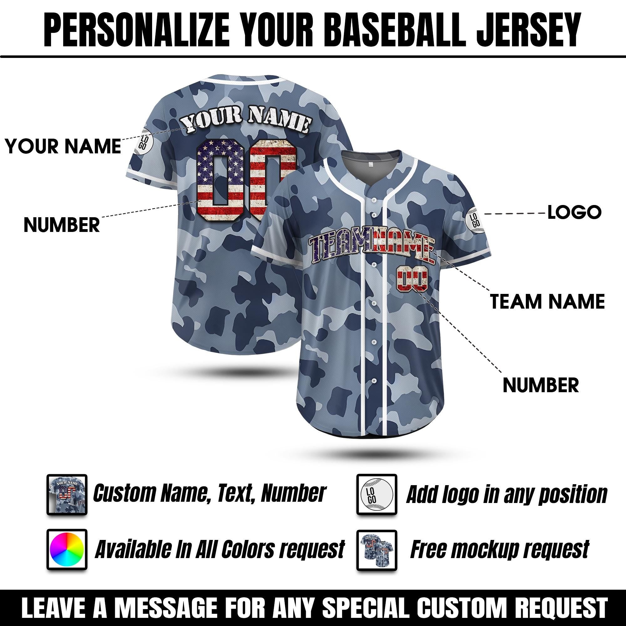 Custom Name Camo Baseball Jersey, Personalized Camouflage Jersey Uniform For Men Women Youth Kid, Patriotic jersey Gifts, Retro Dad shirt