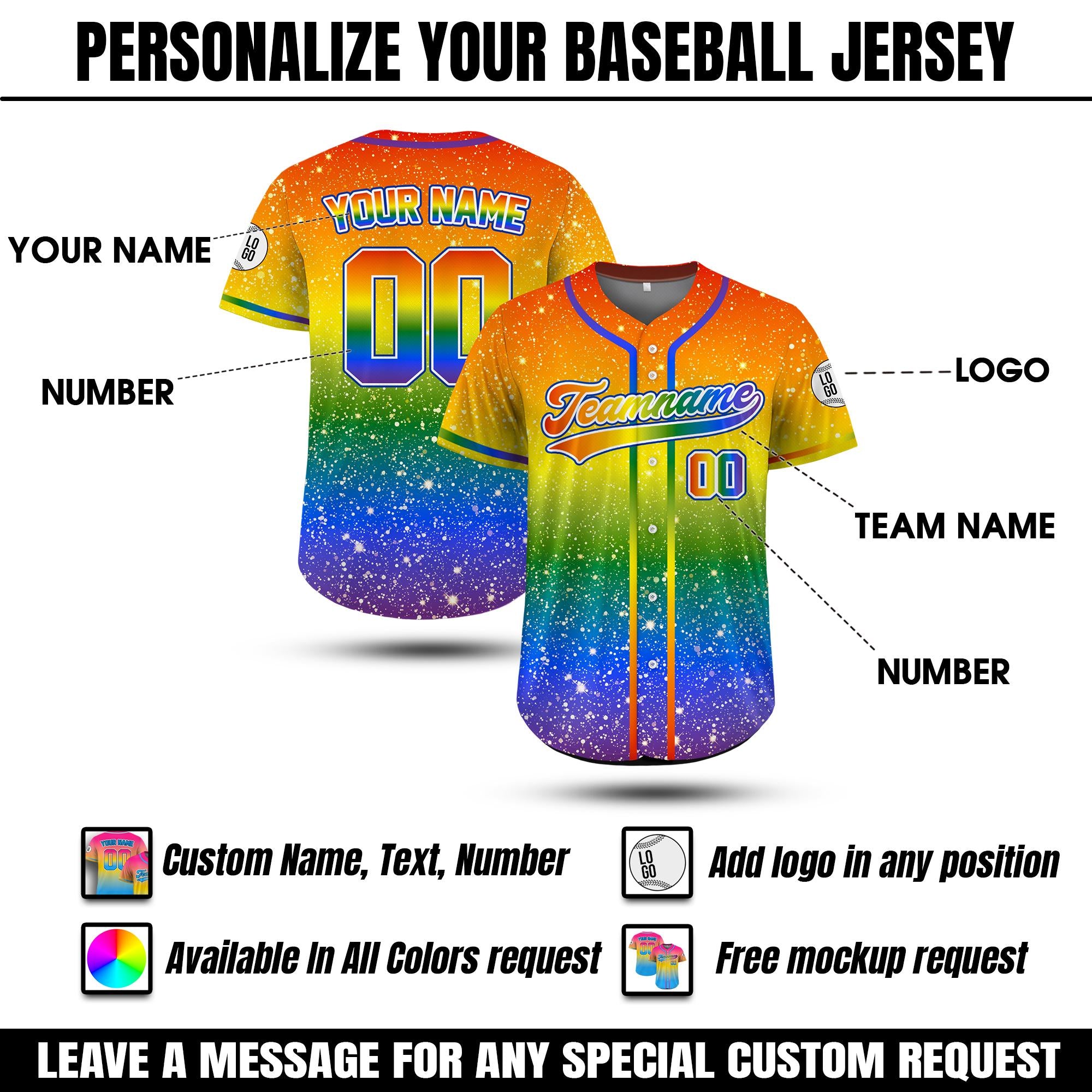 Custom Name LGBTQ Pride Month Baseball Jersey, Rainbow Pride Jersey for LGBT, Personalized LGBT Team Baseball Jersey Custom Pride shirt