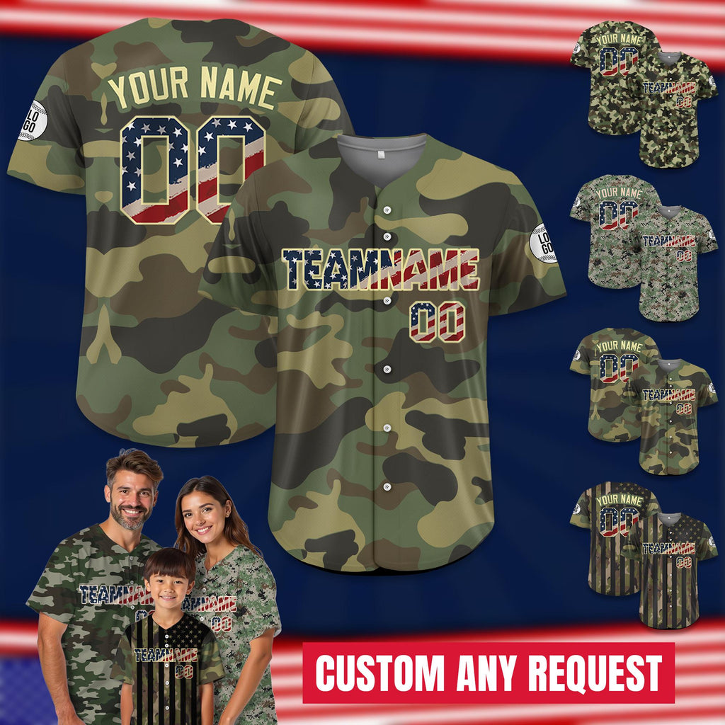 Personalized Camo Baseball Jersey, Custom Jerseys Shirt for Men Women, Gifts for Veteran Baseball Fans Camouflage Button Down Jersey Shirt