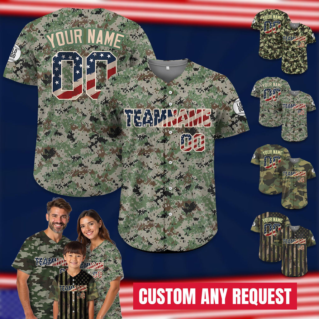 Printed Custom Camo Baseball Jersey with Teamname Name Number, Gifts for Baseball Fans, Personalized Jerseys Shirt for Men Women Youth