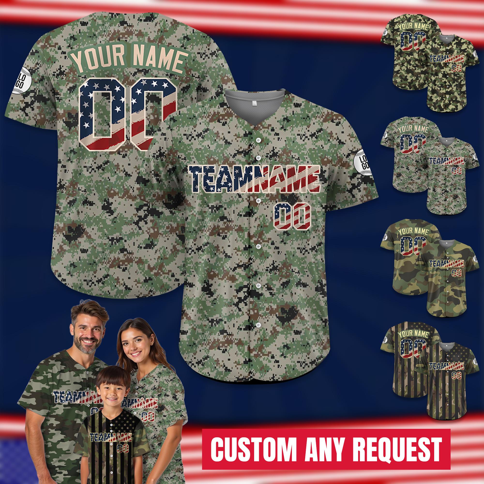 Printed Custom Camo Baseball Jersey with Teamname Name Number, Gifts for Baseball Fans, Personalized Jerseys Shirt for Men Women Youth