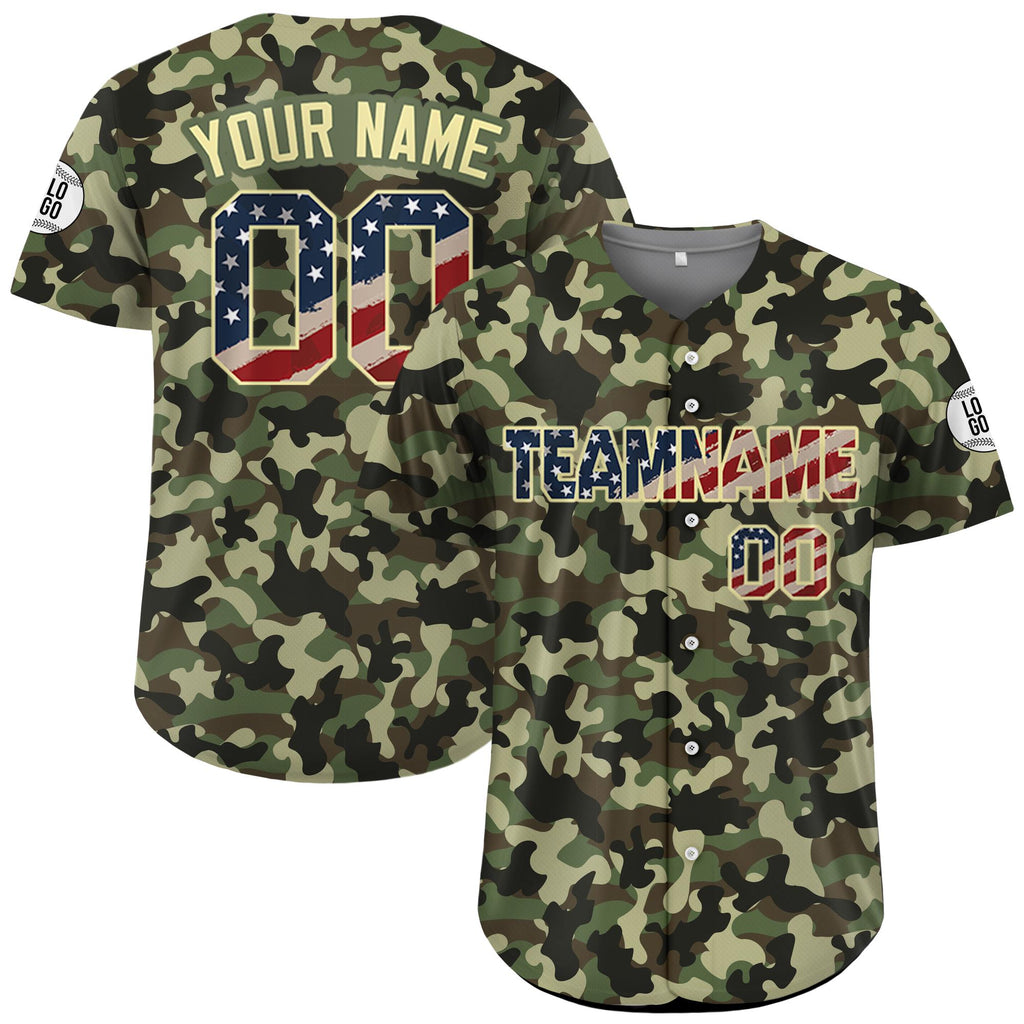 Printed Personalized Camo Baseball Jersey with Name Teamname Number, Custom Jerseys Shirt for Men Women Gifts for Veteran Baseball Fans