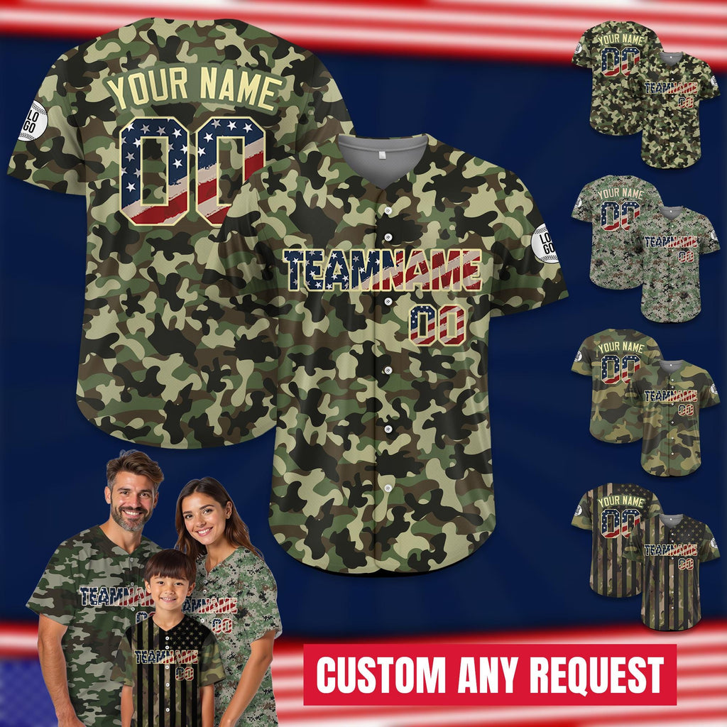 Printed Personalized Camo Baseball Jersey with Name Teamname Number, Custom Jerseys Shirt for Men Women Gifts for Veteran Baseball Fans