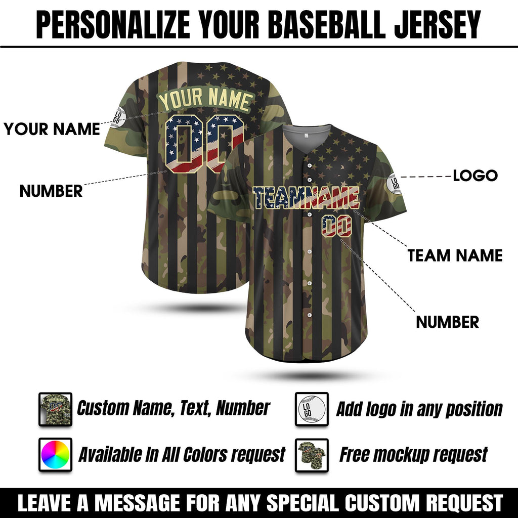 Custom Name Camo Baseball Jersey, Personalized Camouflage Jersey Uniform For Men Women Youth Kid, Patriotic jersey, Custom Hunting Shirt
